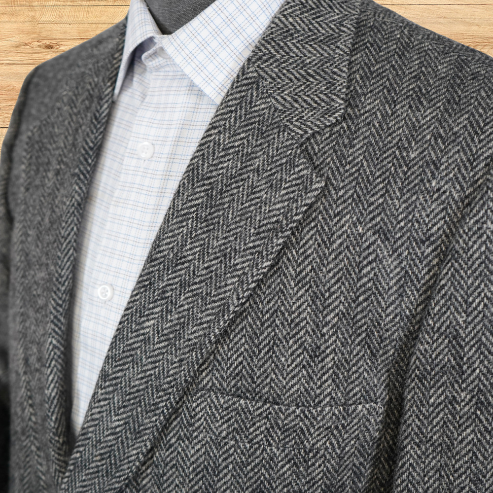 Woolrich Mens 42 Sport Coat Gray Herringbone Tweed 100% Wool Blazer Vintage USA - Picture 3 of 7